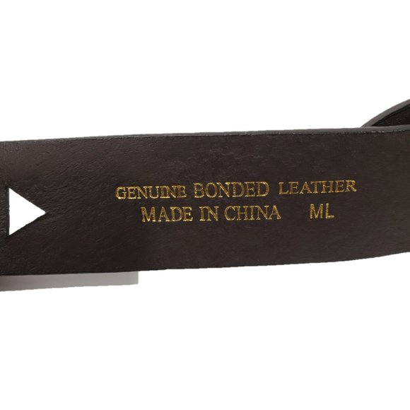 Genuine Bonded Leather Black Belt with Studs and Designed Cutouts Size 34-36 - Picture 3 of 5